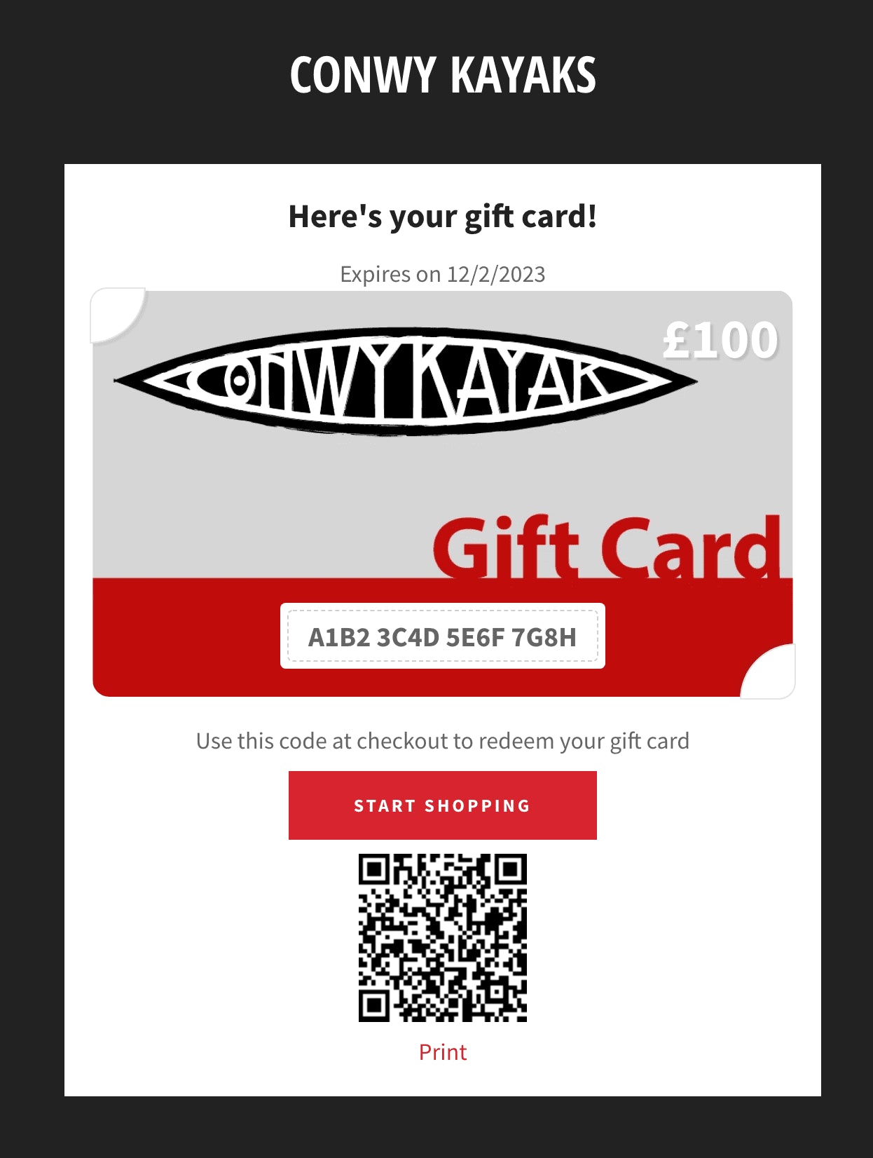 Conwy Kayaks Gift Cards | Conwy Kayaks